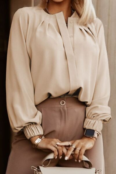 Button Up Round Neck Long Sleeve Shirt- More Colors! - In Style Chics Boutique LLC