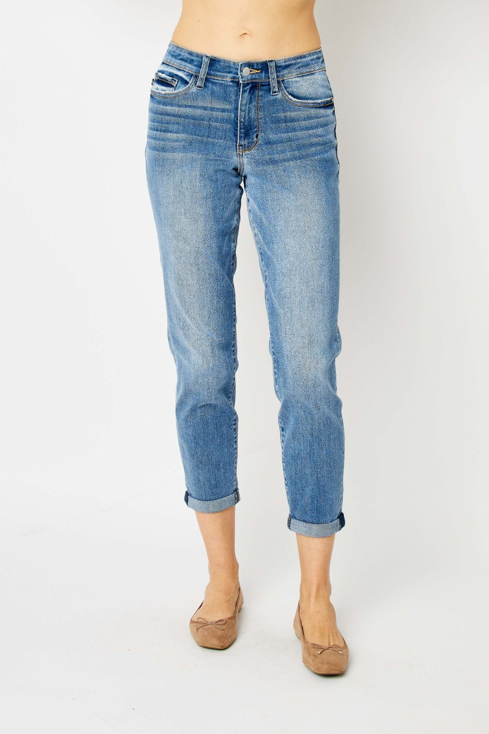 Judy Blue Cuffed Hem Slim Jeans - No Distressing - In Style Chics Boutique Women's Juniors Plus Size Apparel Online