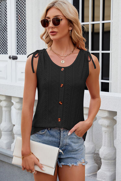 Eyelet Round Neck Wide Strap Tank More Colors! - In Style Chics Boutique LLC