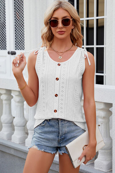 Eyelet Round Neck Wide Strap Tank More Colors! - In Style Chics Boutique LLC