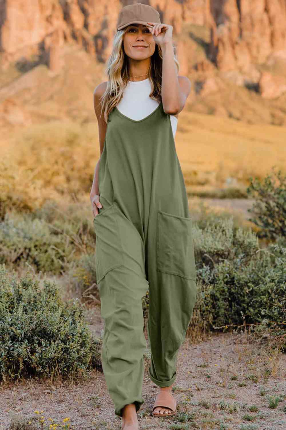 Double Take V-Neck Sleeveless Jumpsuit with Pockets More Colors! - In Style Chics Boutique LLC