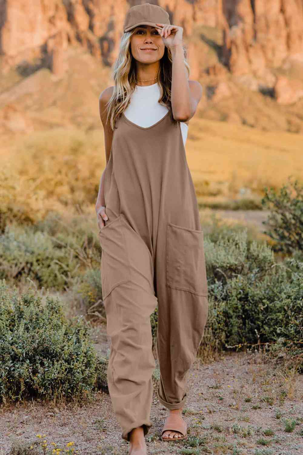 Double Take V-Neck Sleeveless Jumpsuit with Pockets More Colors! - In Style Chics Boutique LLC