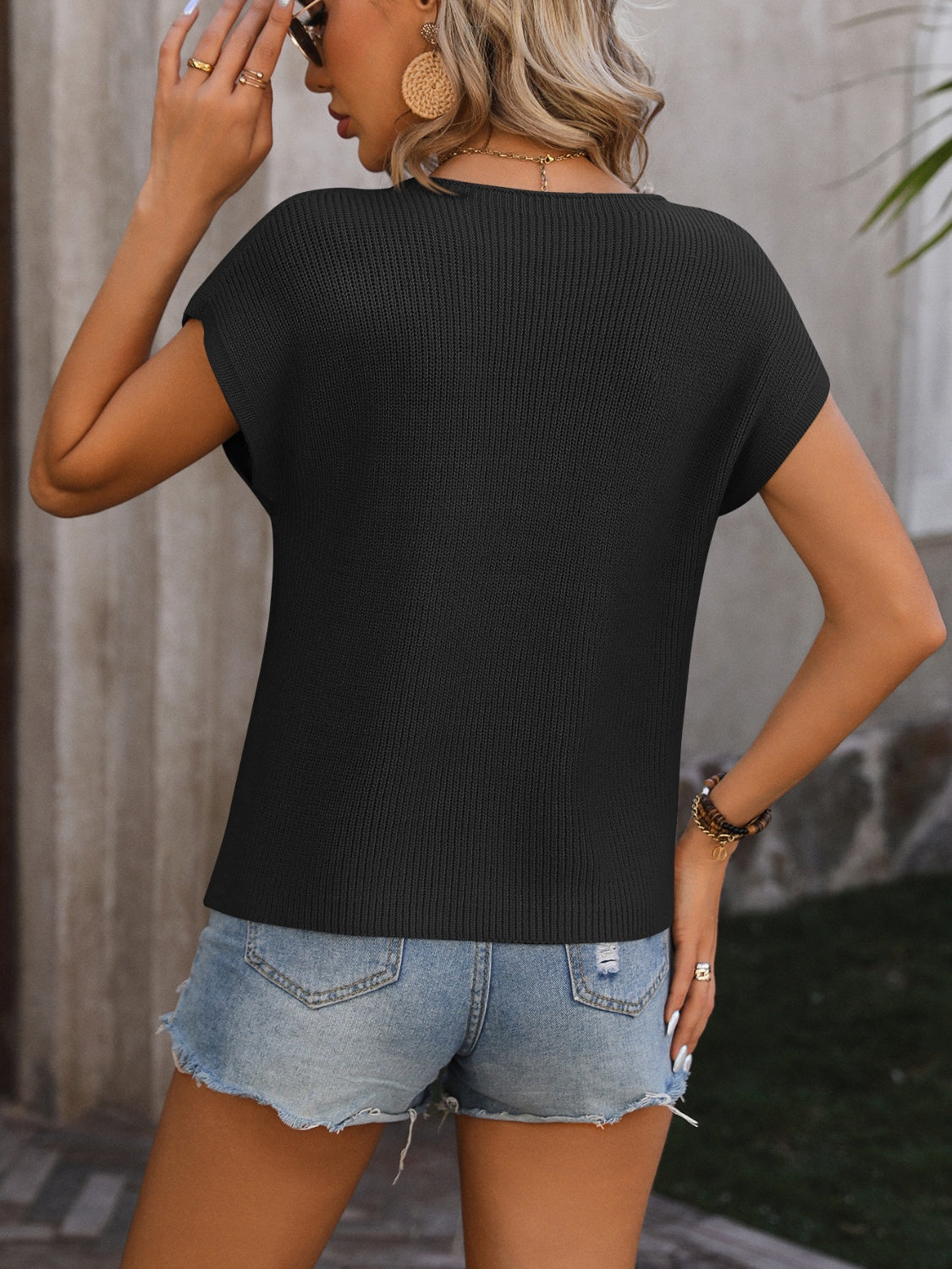 Pocketed Round Neck Cap Sleeve Sweater - More Colors! - In Style Chics Boutique LLC
