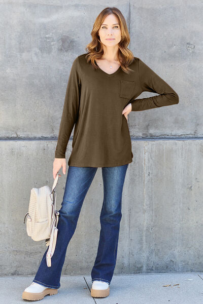 Basic Bae Full Size V-Neck Long Sleeve Top - More Colors! - In Style Chics Boutique LLC