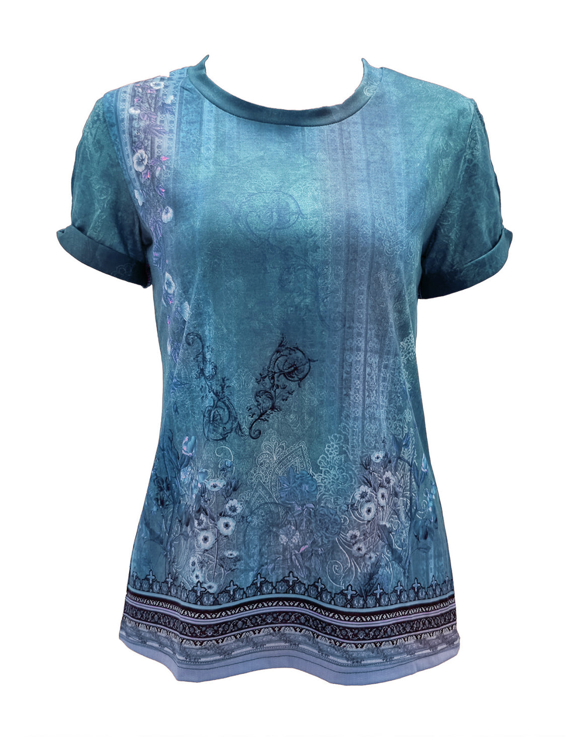 Cutout Printed Round Neck Short Sleeve Blouse - More Colors! - In Style Chics Boutique LLC