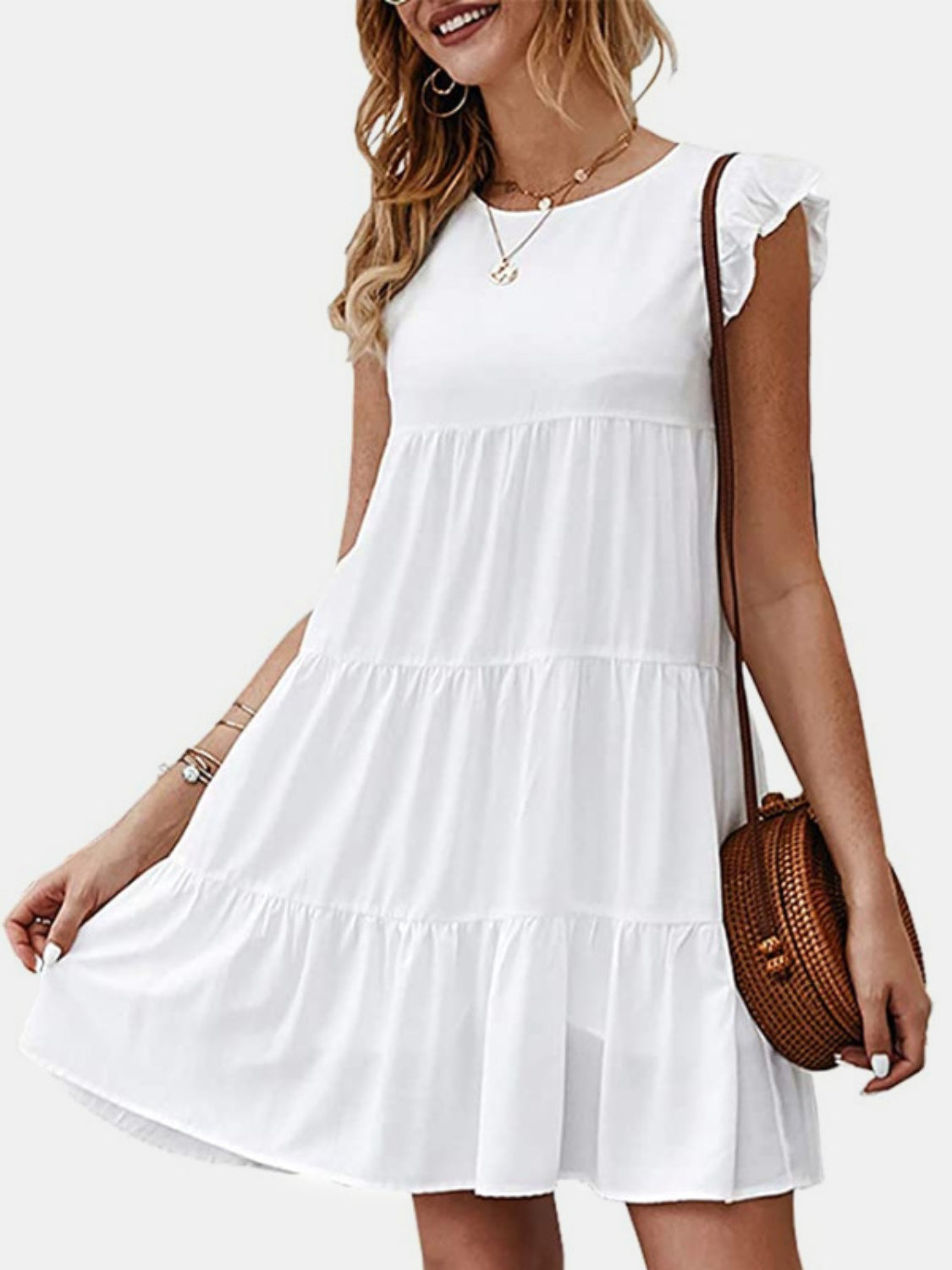 Ruffled Round Neck Cap Sleeve Mini Dress - More Colors! - In Style Chics Boutique LLC