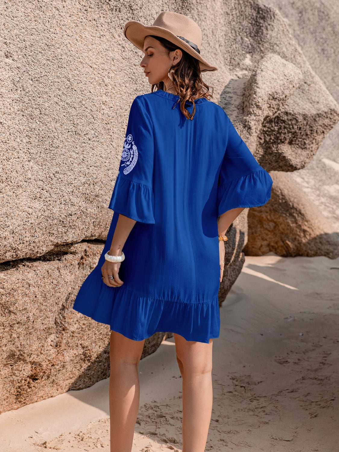 Printed Tie Neck Flounce Sleeve Mini Dress - More Colors! - In Style Chics Boutique LLC