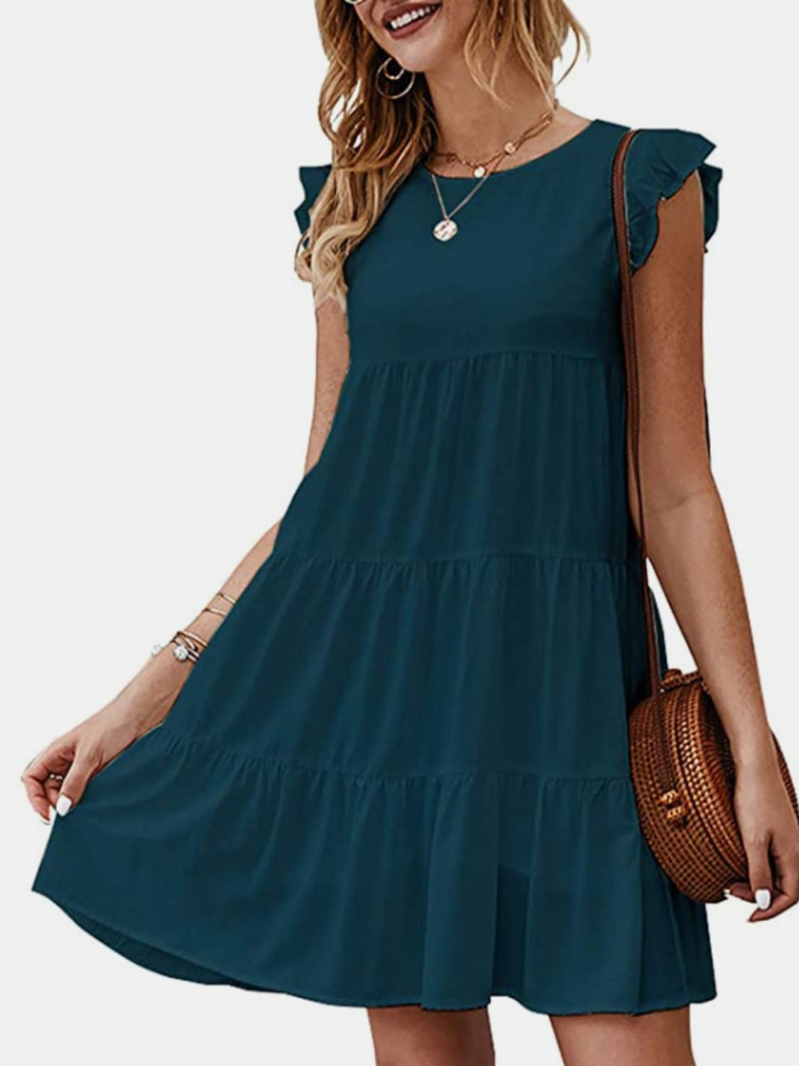 Ruffled Round Neck Cap Sleeve Mini Dress - More Colors! - In Style Chics Boutique LLC