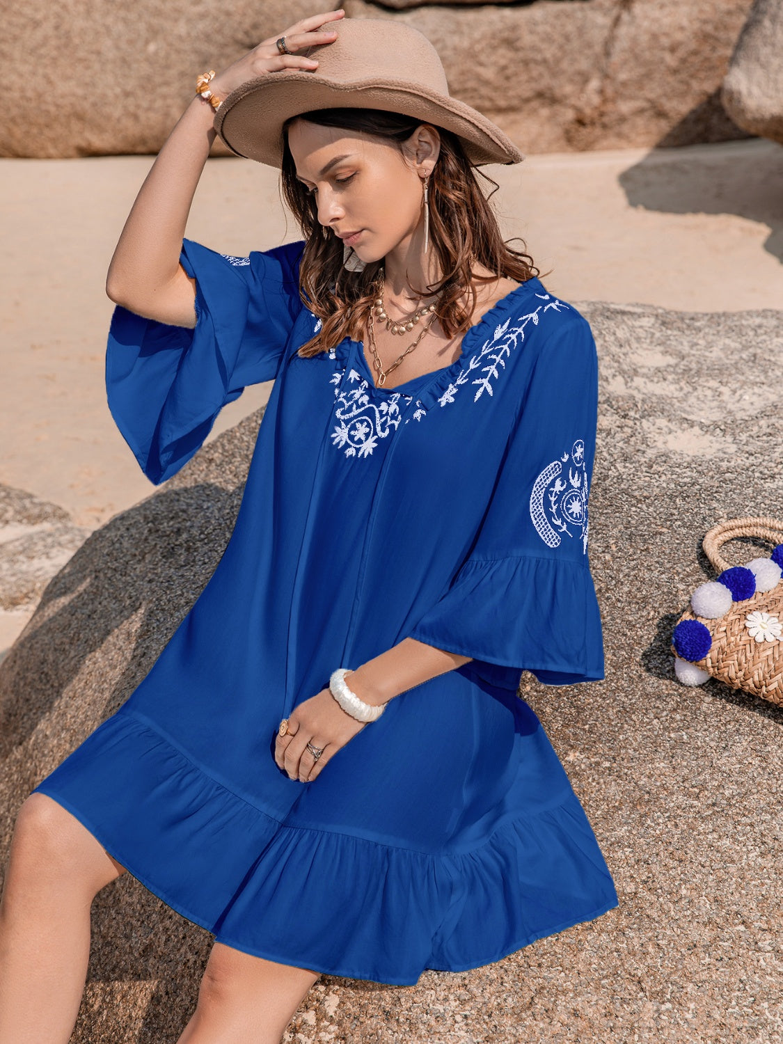 Printed Tie Neck Flounce Sleeve Mini Dress - More Colors! - In Style Chics Boutique LLC