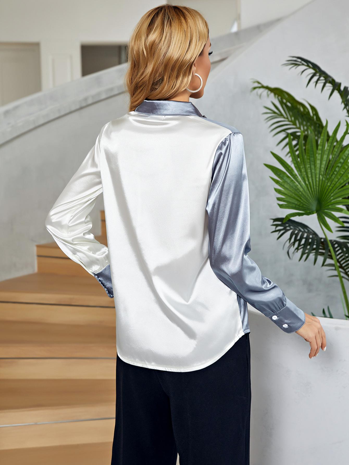 Two-Tone Long Sleeve Collared Shirt - In Style Chics Boutique LLC