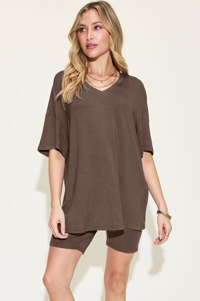 Basic Bae V-Neck Drop Shoulder Short Sleeve T-Shirt and Shorts Set - More Colors! - In Style Chics Boutique LLC