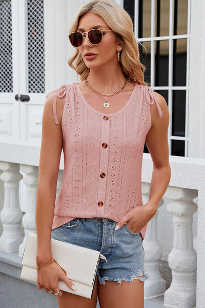 Eyelet Round Neck Wide Strap Tank More Colors! - In Style Chics Boutique LLC