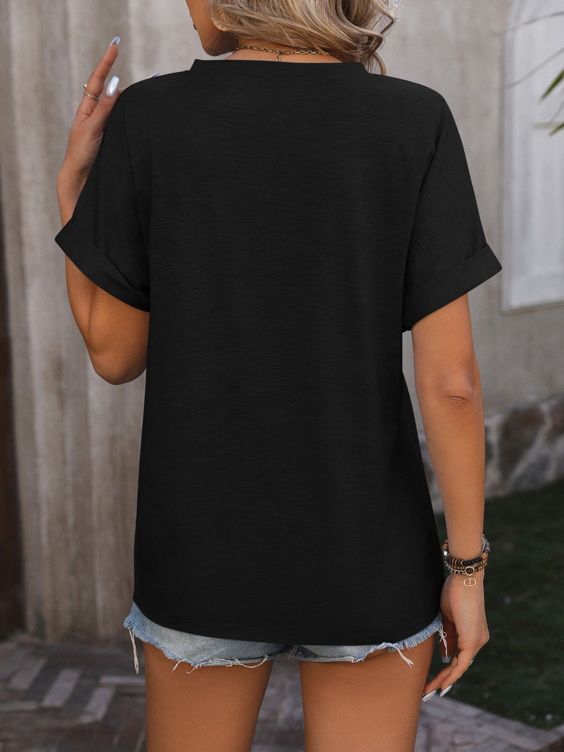 Notched Buttoned Short Sleeve T-Shirt - More Colors! - In Style Chics Boutique LLC