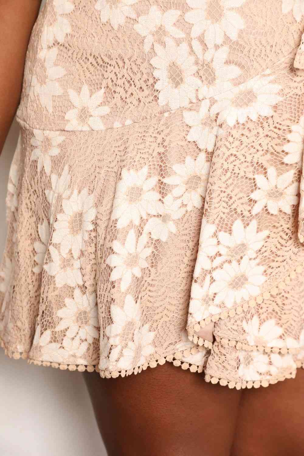 Double Take Floral Lace Pompom Detail Tie-Waist Flutter Sleeve Dress - In Style Chics Boutique LLC