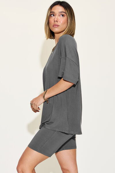 Basic Bae V-Neck Drop Shoulder Short Sleeve T-Shirt and Shorts Set - More Colors! - In Style Chics Boutique LLC
