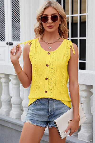 Eyelet Round Neck Wide Strap Tank More Colors! - In Style Chics Boutique LLC