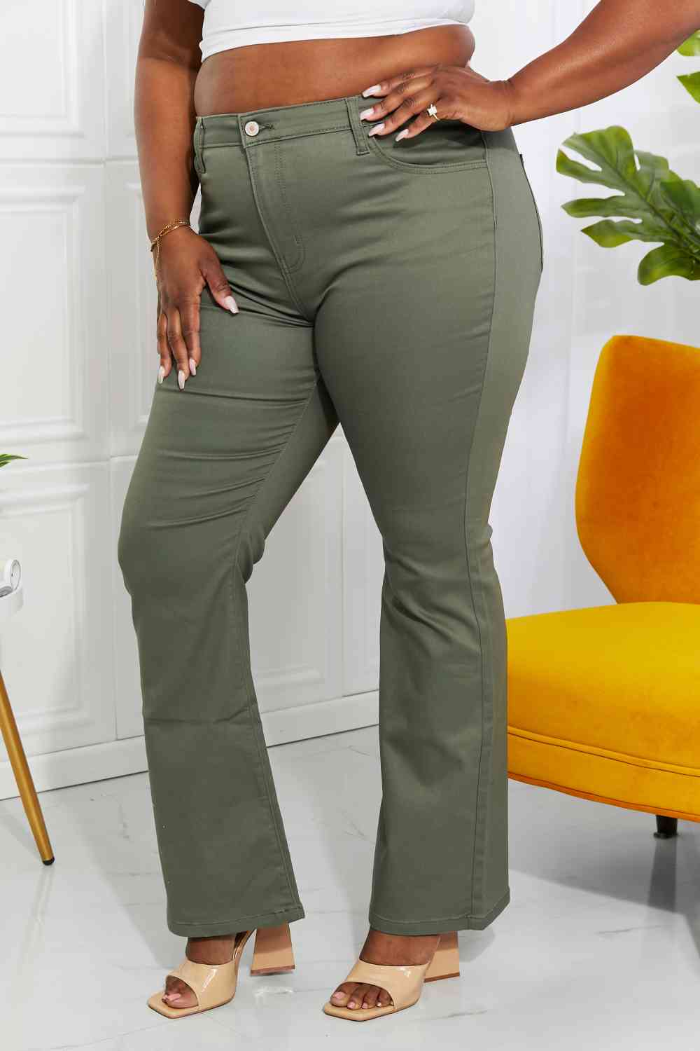 Zenana Clementine Full Size High-Rise Bootcut Jeans in Olive - In Style Chics Boutique LLC