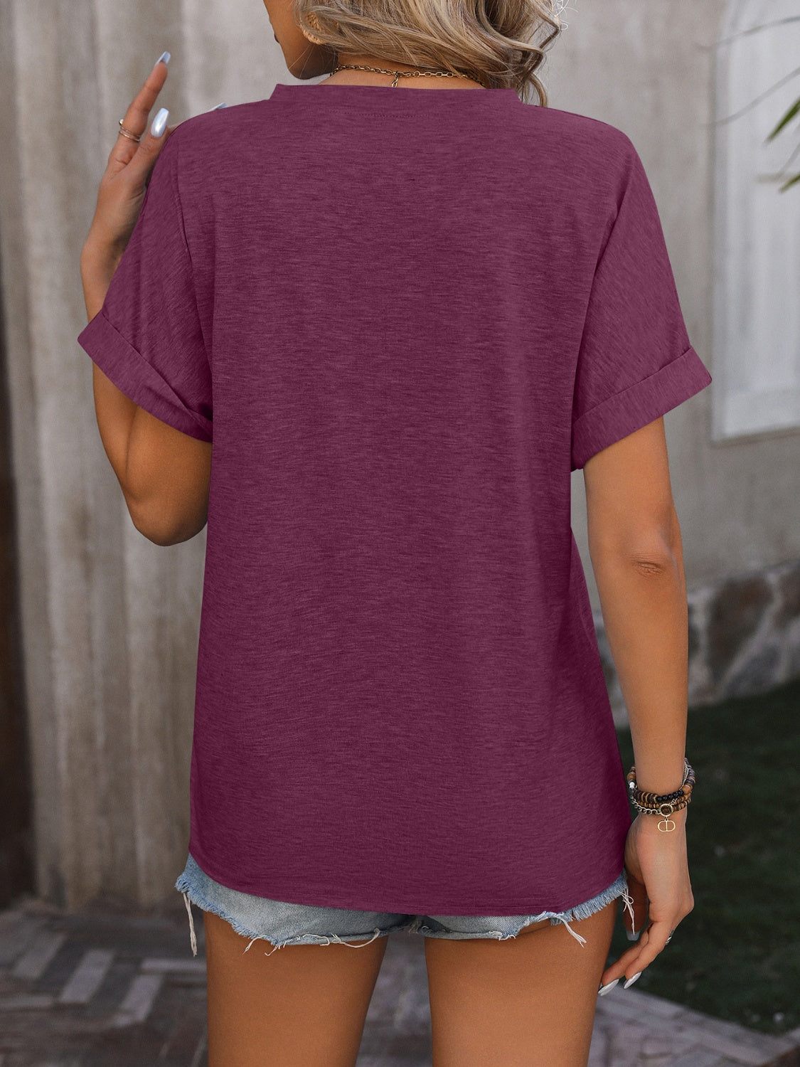 Notched Buttoned Short Sleeve T-Shirt - More Colors! - In Style Chics Boutique LLC
