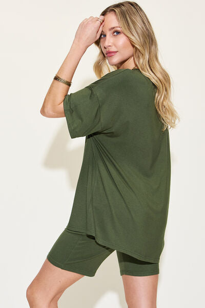 Basic Bae V-Neck Drop Shoulder Short Sleeve T-Shirt and Shorts Set - More Colors! - In Style Chics Boutique LLC