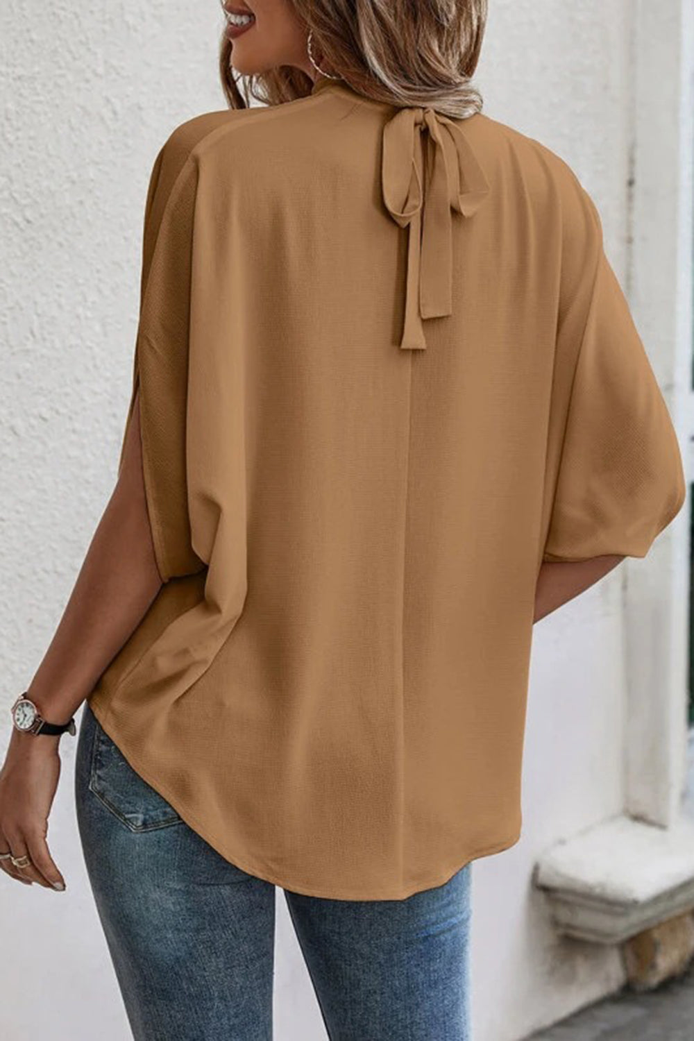 Tie Back Slit Half Sleeve Blouse More Colors! - In Style Chics Boutique LLC