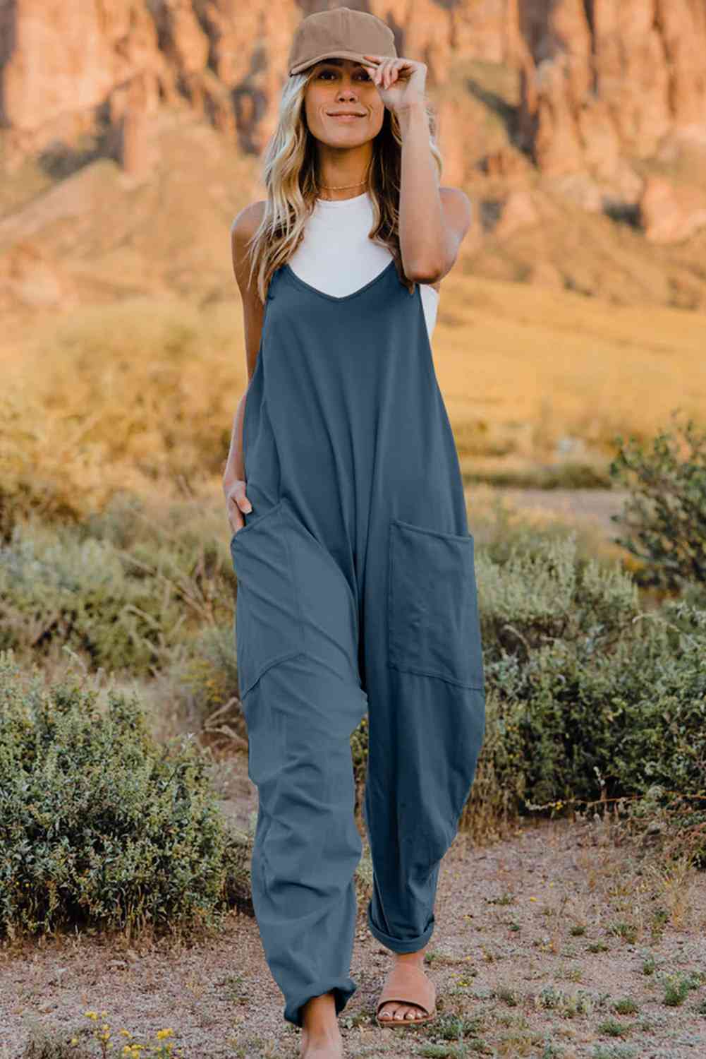 Double Take V-Neck Sleeveless Jumpsuit with Pockets More Colors! - In Style Chics Boutique LLC