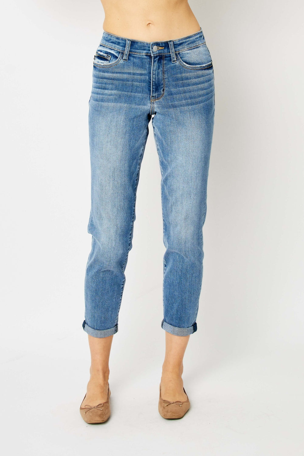 Judy Blue Cuffed Hem Slim Jeans - No Distressing - In Style Chics Boutique Women's Juniors Plus Size Apparel Online