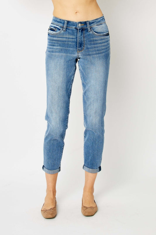 Judy Blue Cuffed Hem Slim Jeans - No Distressing - In Style Chics Boutique Women's Juniors Plus Size Apparel Online