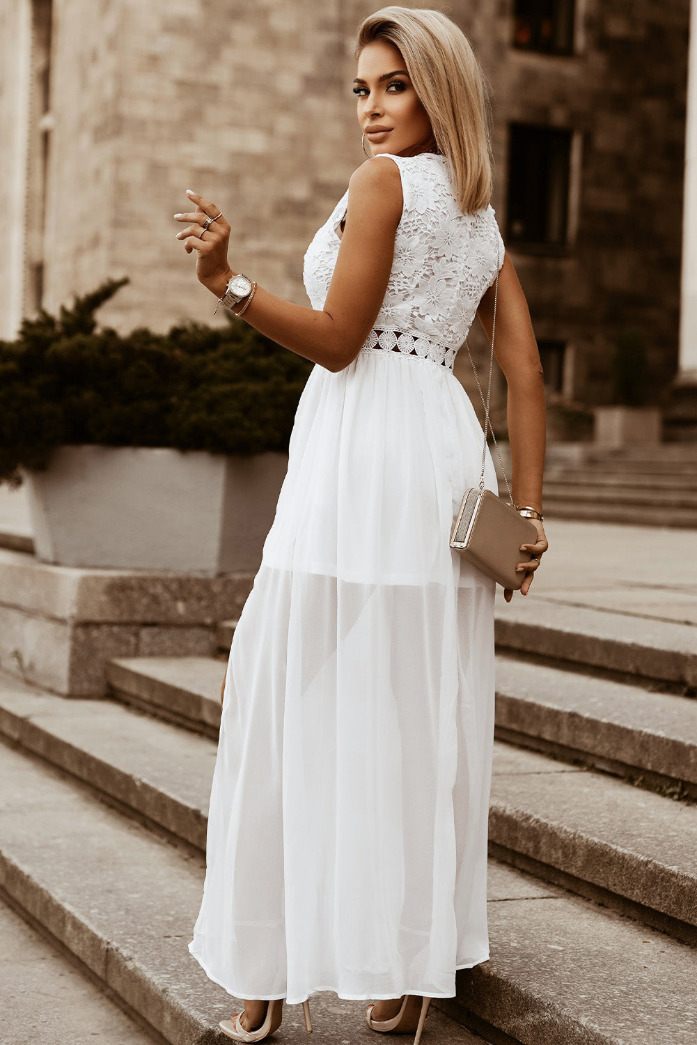 Slit Lace Detail V-Neck Dress White or Black - In Style Chics Boutique LLC