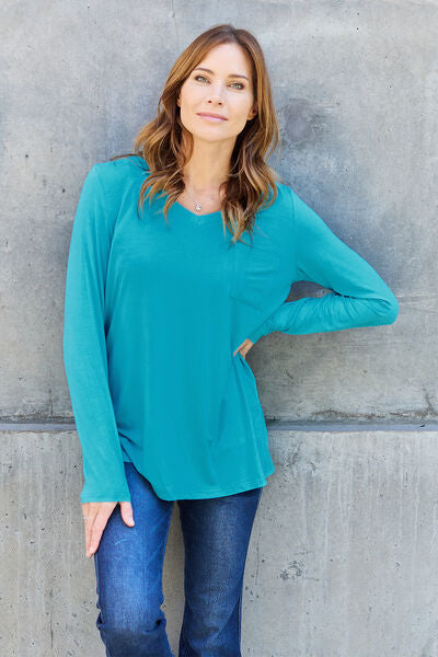 Basic Bae Full Size V-Neck Long Sleeve Top - More Colors! - In Style Chics Boutique LLC