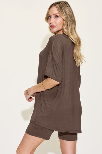 Basic Bae V-Neck Drop Shoulder Short Sleeve T-Shirt and Shorts Set - More Colors! - In Style Chics Boutique LLC