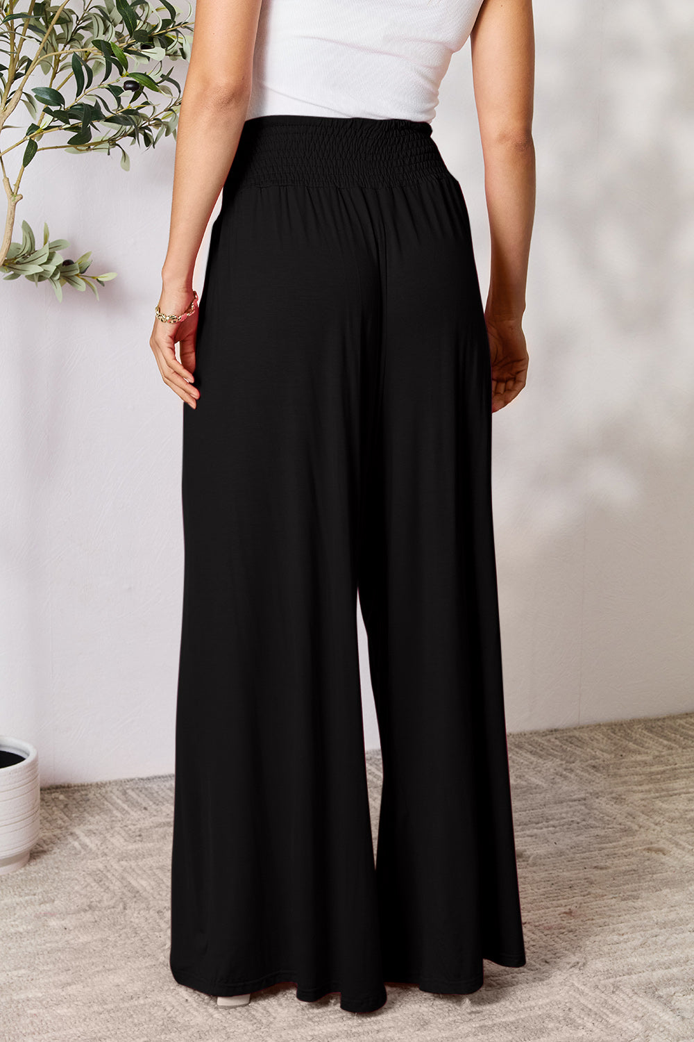 Double Take Full Size Smocked Wide Waistband Wide Leg Pants - In Style Chics Boutique LLC