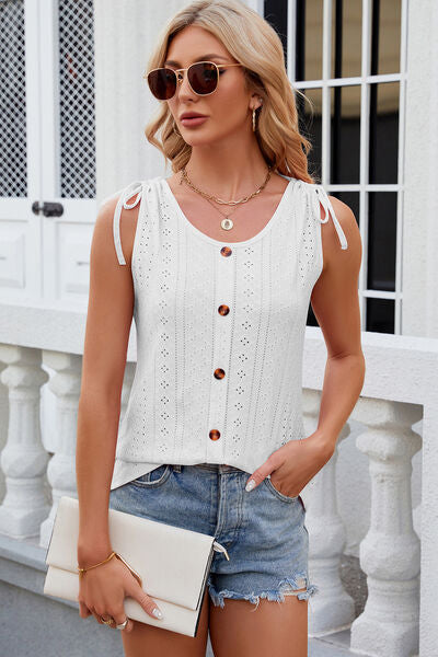 Eyelet Round Neck Wide Strap Tank More Colors! - In Style Chics Boutique LLC