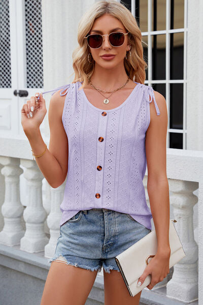 Eyelet Round Neck Wide Strap Tank More Colors! - In Style Chics Boutique LLC