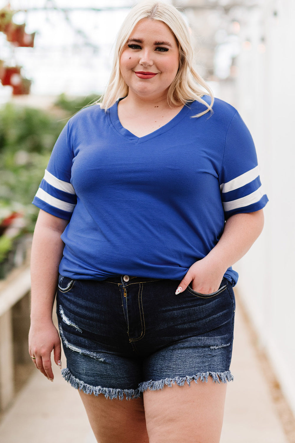 Plus Size Striped V-Neck Tee Shirt More Colors! - In Style Chics Boutique LLC
