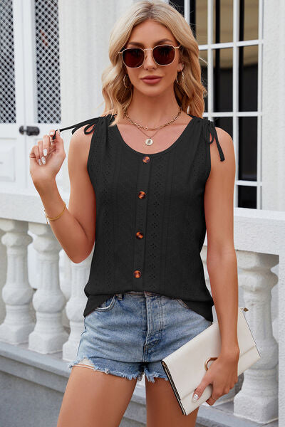 Eyelet Round Neck Wide Strap Tank More Colors! - In Style Chics Boutique LLC