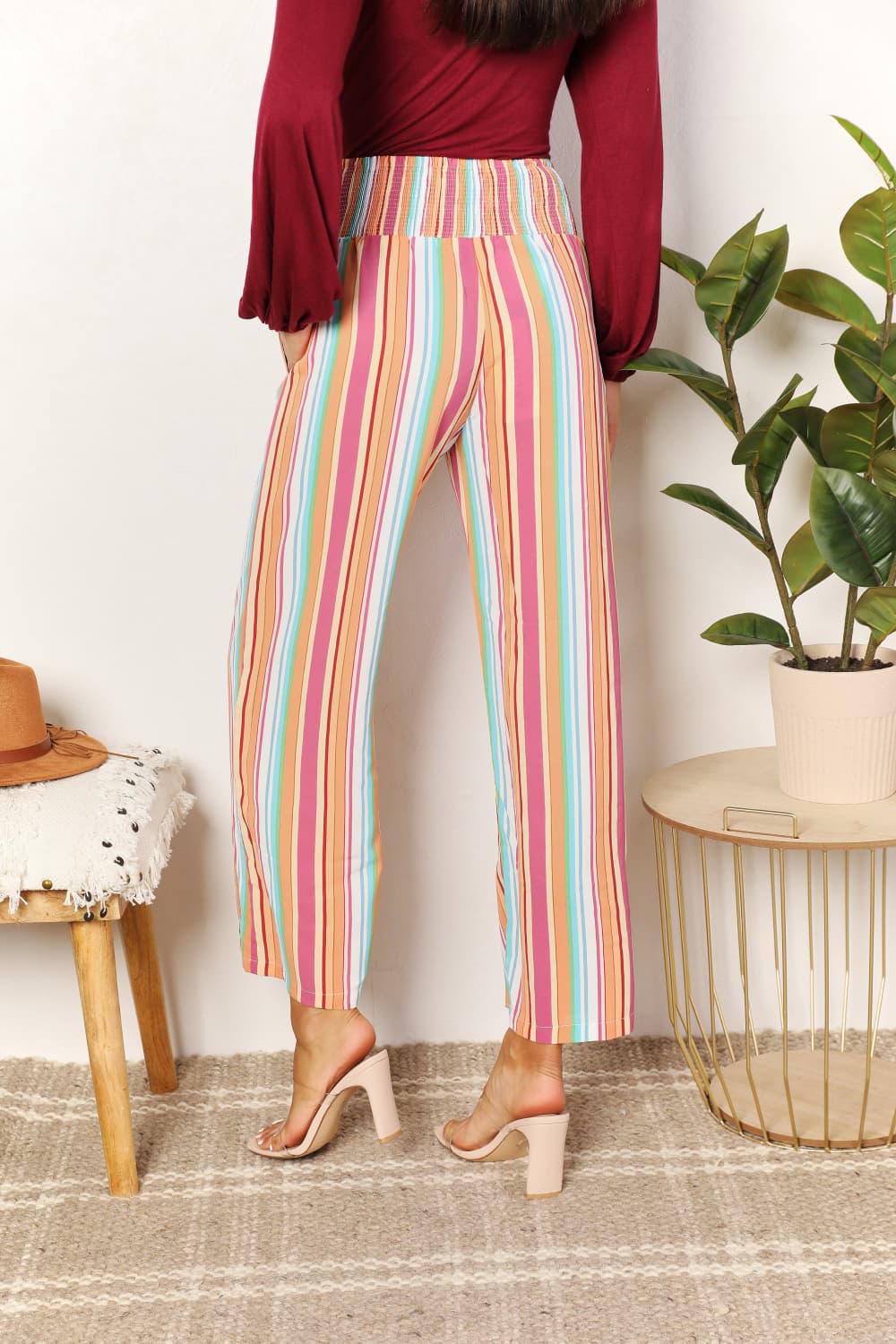 Striped Smocked Waist Pants with Pockets - In Style Chics Boutique LLC