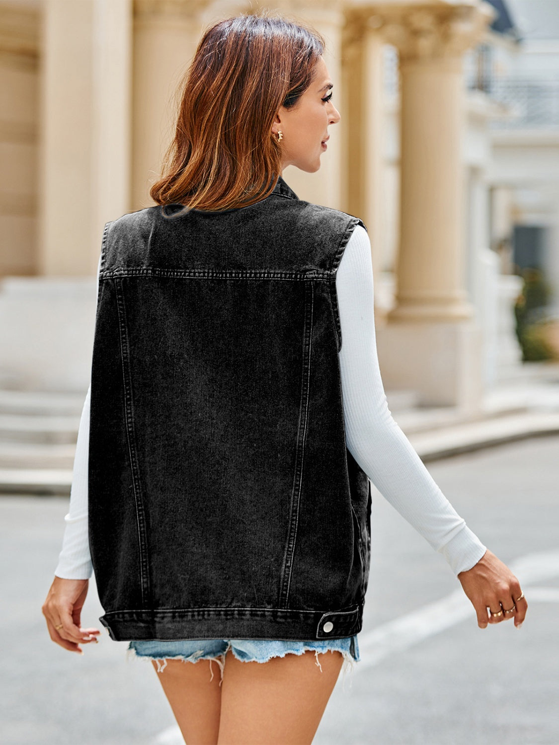 Pocketed Button Up Sleeveless Denim Jacket - In Style Chics Boutique LLC