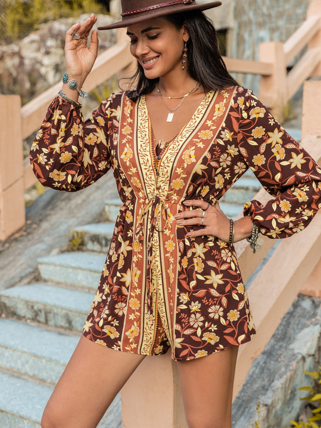 V-Neck Long Sleeve Romper - In Style Chics Boutique LLC