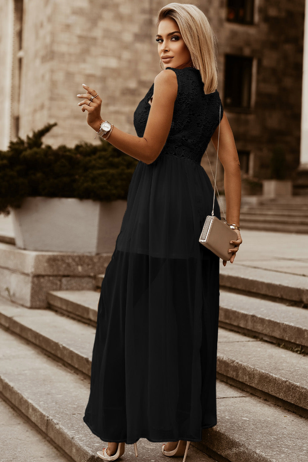 Slit Lace Detail V-Neck Dress White or Black - In Style Chics Boutique LLC