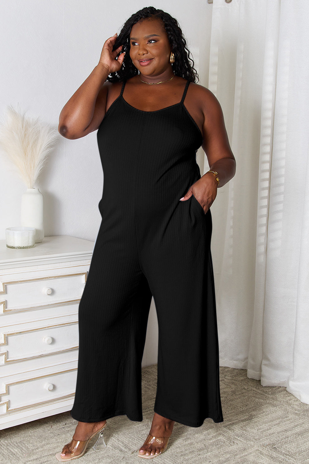 Spaghetti Strap V-Neck Jumpsuit - In Style Chics Boutique - Ship from USA - Fast Shipping Women's Juniors Plus Size Apparel Online LuLaRoe Alternative