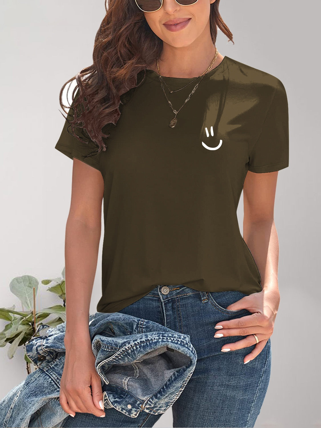 Smile Graphic Round Neck Short Sleeve T-Shirt - In Style Chics Boutique LLC