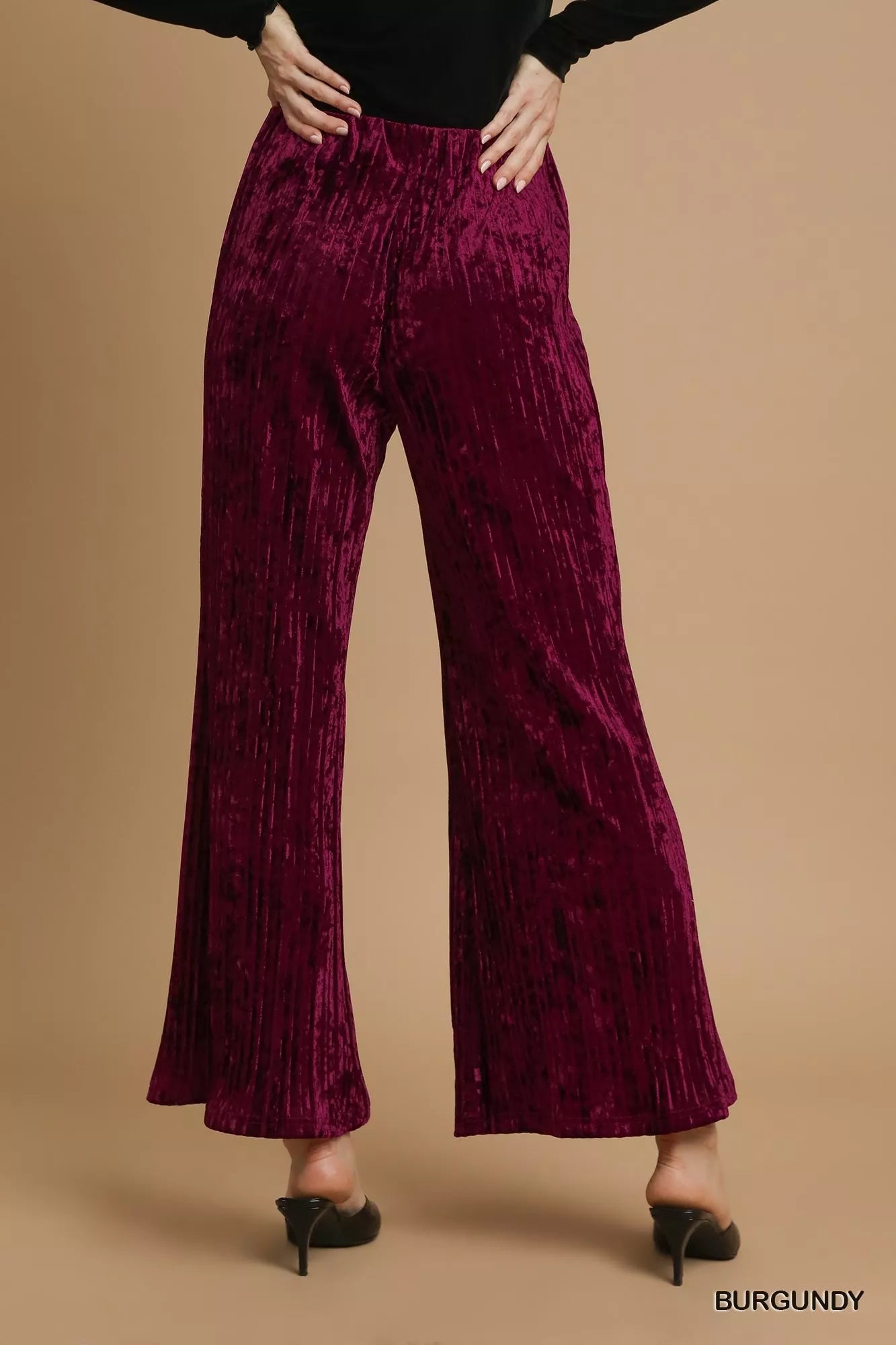 Velvet Wide Leg Flare Pants in Burgundy at In Style Chics Boutique Fall Fashion and Style 