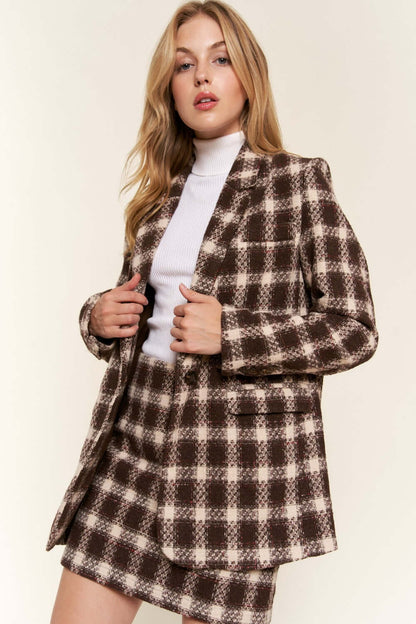 And The Why Full Size Plaid Brushed One Button Blazer - In Style Chics Boutique LLC