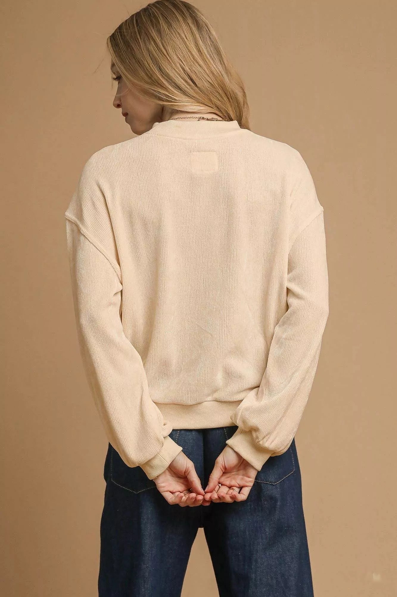Velour Crewneck Balloon Sleeve Sweatshirt at In Style Chics Boutique 