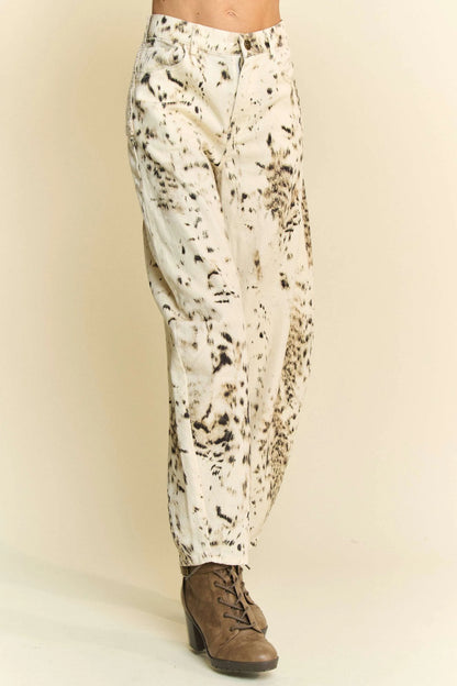 Barrel Pants, Abstract Tie Dye Dot Lace Detail - In Style Chics Boutique Women's Juniors Clothes 