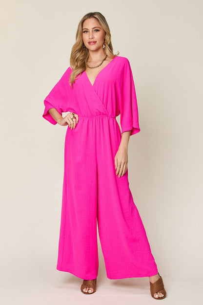 Double Take Full Size Half Sleeve Wide Leg Jumpsuit - In Style Chics Boutique LLC