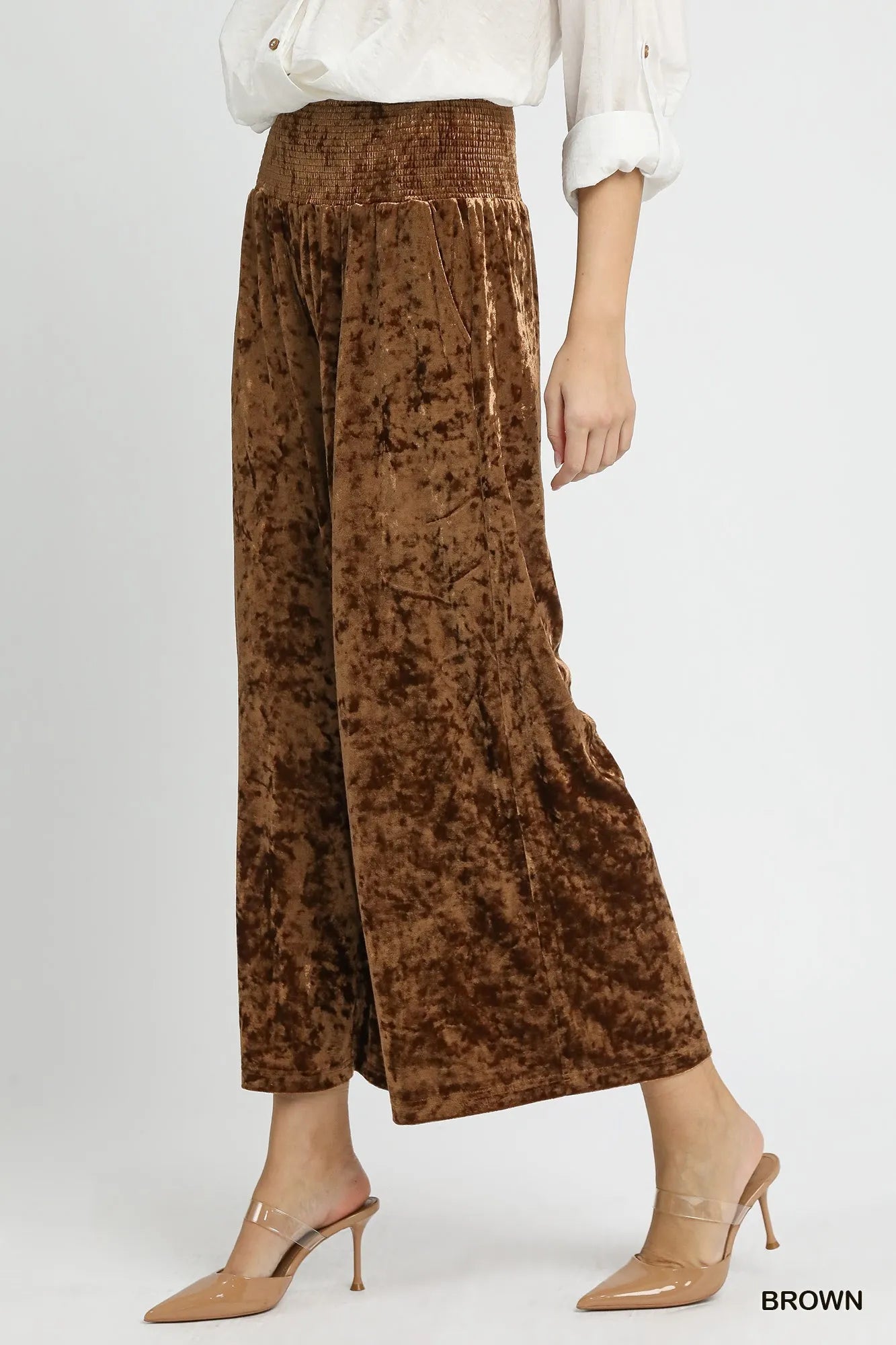 Velvet Wide Leg Pants Smocked Waistband at In Style Chics Boutique 