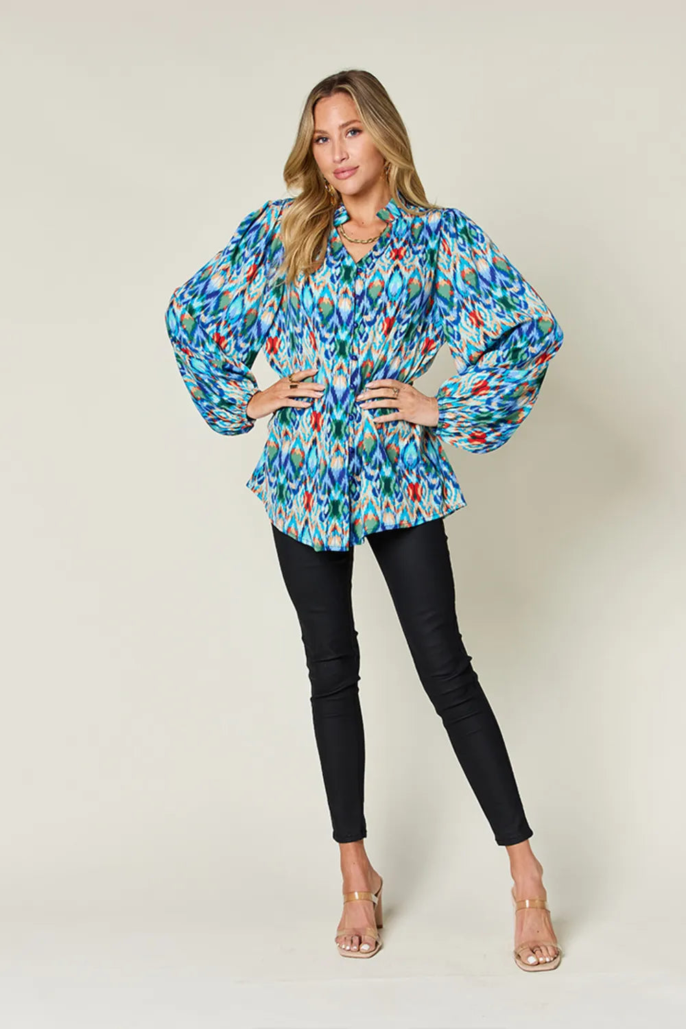 Printed Balloon Sleeve Blouse 💙 Shop Deals at In Style Chics Boutique 