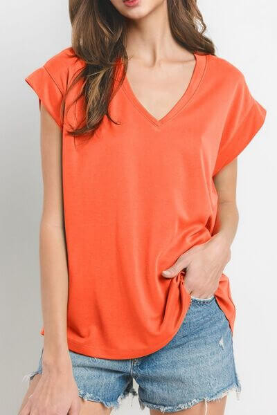 Modal V-Neck Cap Sleeve T-Shirt