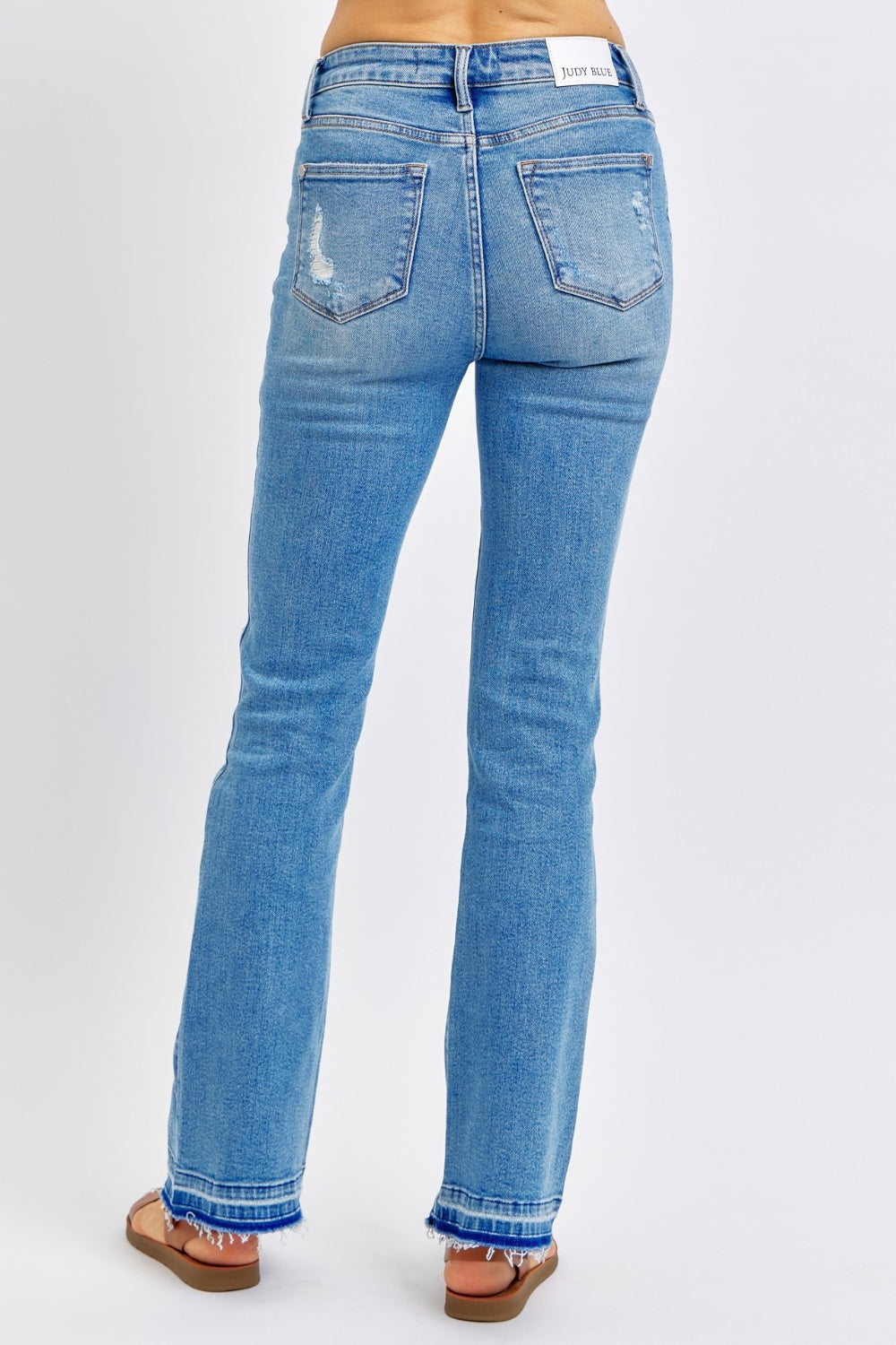 Judy Blue Full Size Mid Rise Destroyed Hem Distressed Women’s Jeans - In Style Chics Boutique LLC